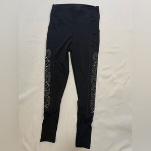 LYDAA Black Rhinestone Mesh Active Leggings S/M Pockets NWT Bling Athleisure Lux